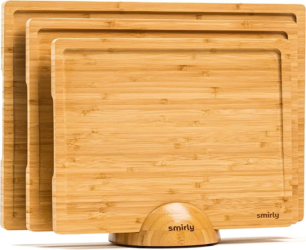SMIRLY Bamboo Cutting Boards for Kitchen - Bamboo Cutting Board Set & Bamboo Cooking Utensils, Wo... | Amazon (US)