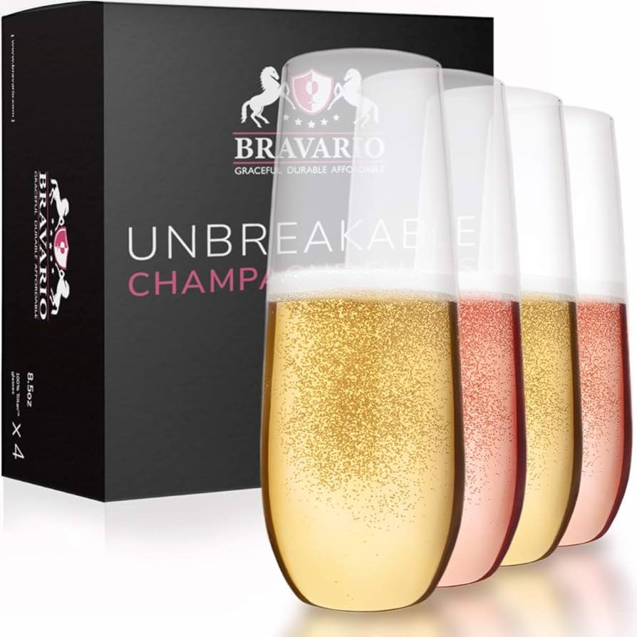 Bravario Unbreakable Stemless Plastic Champagne Flutes | Shatterproof 100% Tritan Plastic Glasses... | Amazon (CA)