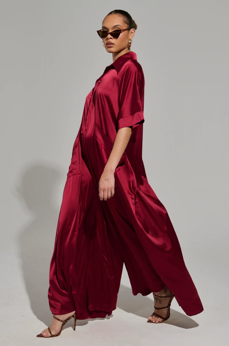 HAPPY HOUR SATIN JUMPSUIT DRESS | AKIRA