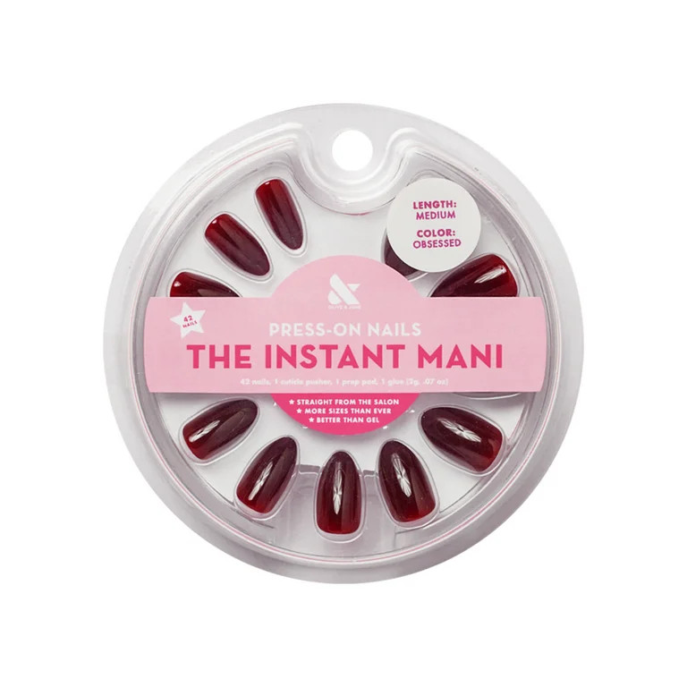 Olive & June Instant Mani Almond Medium Press-On Nails, Red, Obsessed, 42 Pieces | Walmart (US)