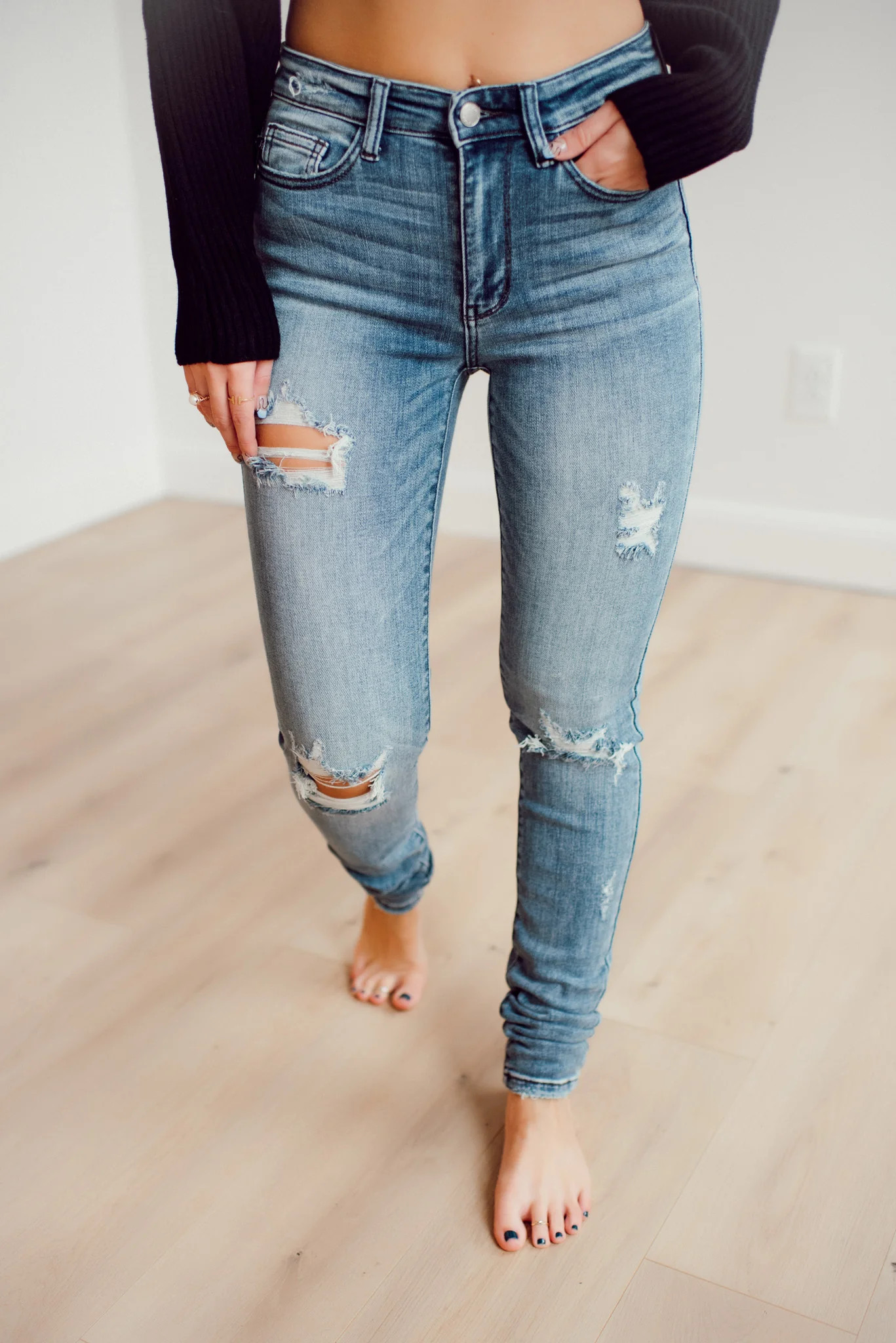 Judy Blue Juno Tall Skinny Destroyed Jeans (Light Medium Wash) | Blue Layne Boutique