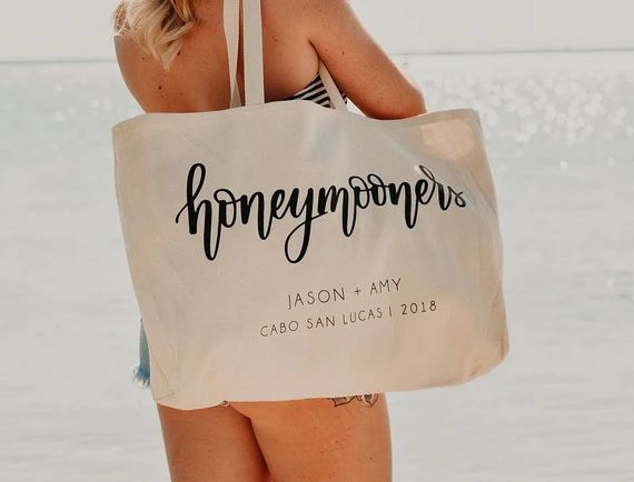 Honeymooners Personalized Canvas Beach Bag for Newlyweds - Etsy | Etsy (US)