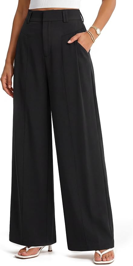 Arach&Cloz Women's Linen Blend Wide Leg Pants All-Season Work Dress Trousers | Amazon (US)