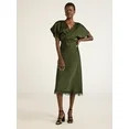 Scoop Women’s Lace Trimmed Bias Cut Midi Dress with Flutter Sleeves, Sizes XS-XXL | Walmart (US)