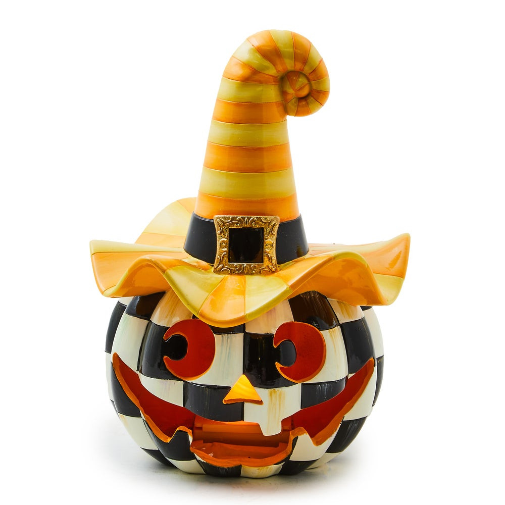 Illuminated Happy Jack Pumpkin with Yellow Hat | MacKenzie-Childs