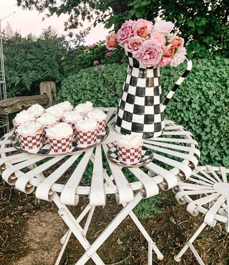 Black and white checkerboard pitcher. Koko Loko roses. Courtly check cupcake liners. White iron bistro table. Outdoor tablescape. Mother’s Day brunch. Easter dessert table. ❤️

#LTKunder100 #LTKhome #LTKFind