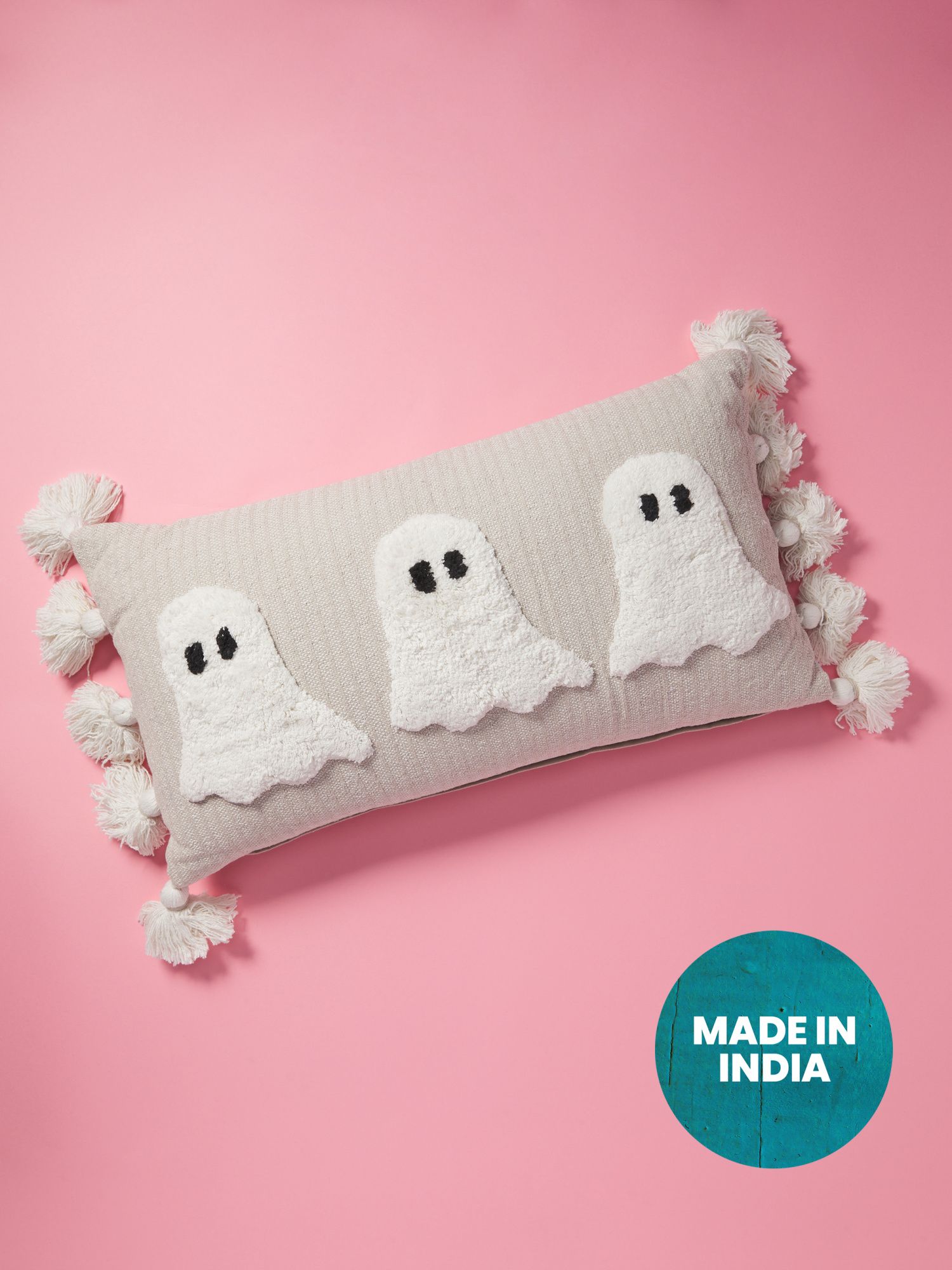 Made In India 14x26 Tufted Ghosts With Tassels Pillow | HomeGoods