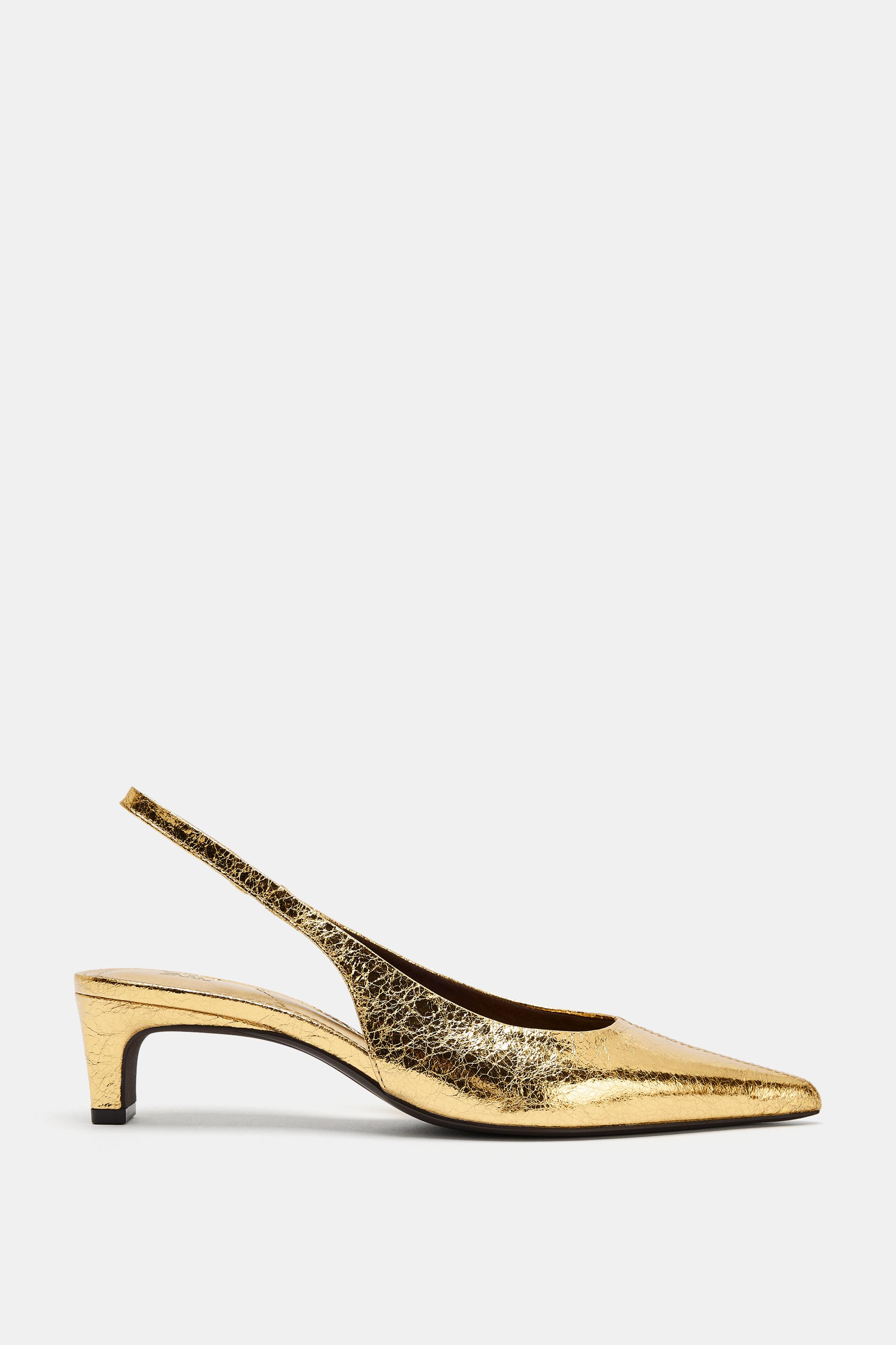 METALLIC KITTEN-HEEL SHOES | Zara UK