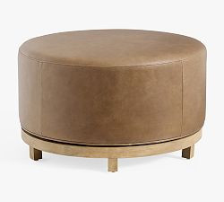 Jake Swivel Leather Wood Base Ottoman | Pottery Barn (US)