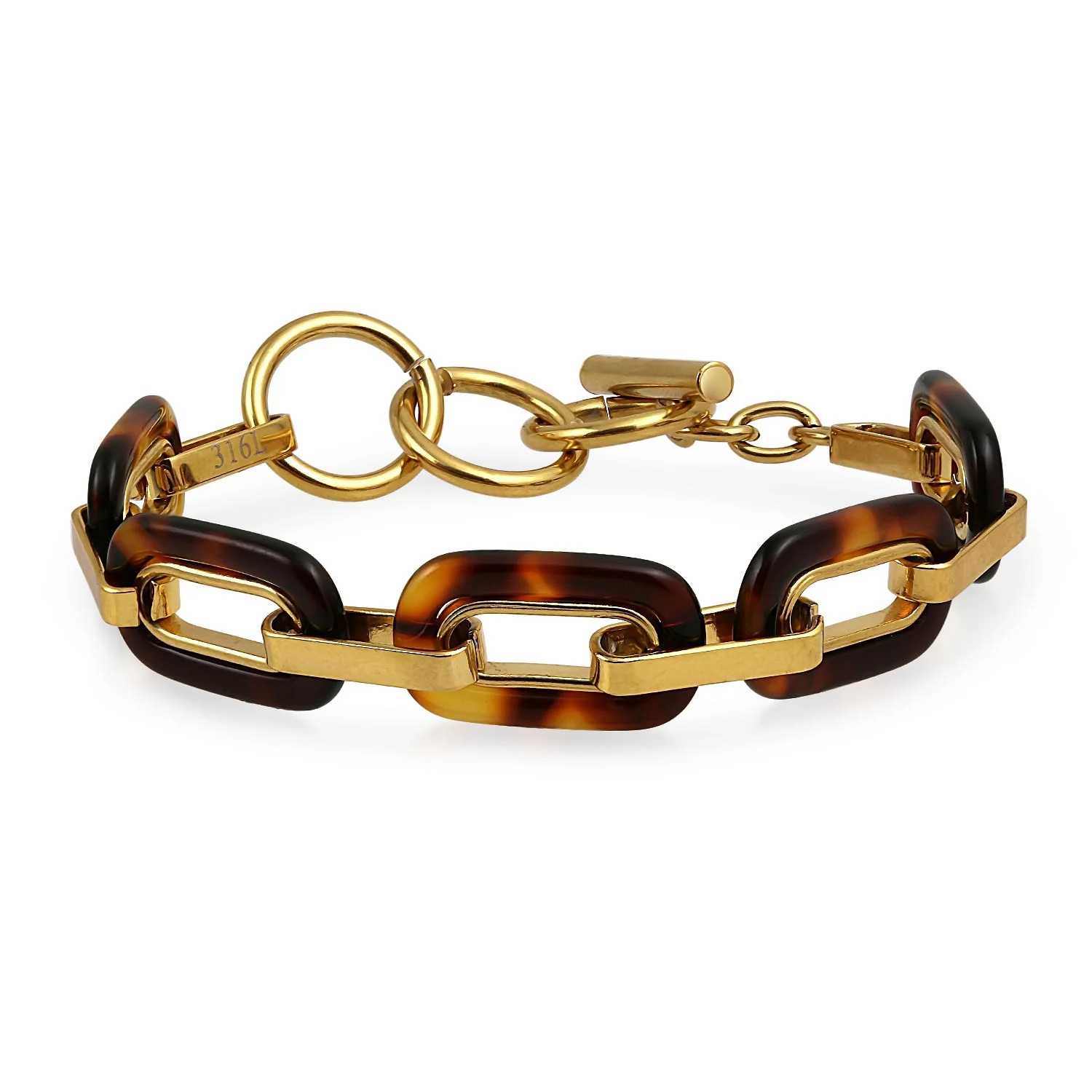 Bling Jewelry Womens Brown Golden Tortoise Shell Chain Bracelet Gold Plated Stainless Steel | Walmart (US)