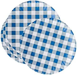 Reusable Blue & White Gingham Checkered Picnic / Dinner Plate, 9 Inch Melamine, Set of 5 | Amazon (US)