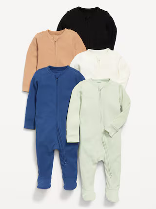 Sleep & Play 2-Way-Zip Footed One-Piece 5-Pack for Baby | Old Navy (US)
