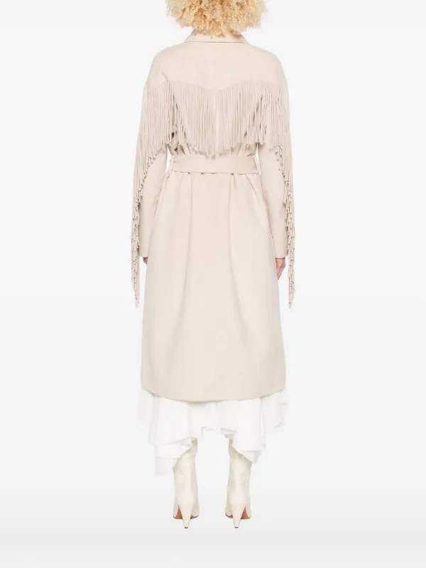fringe-trimmed belted single-breasted coat | Farfetch Global