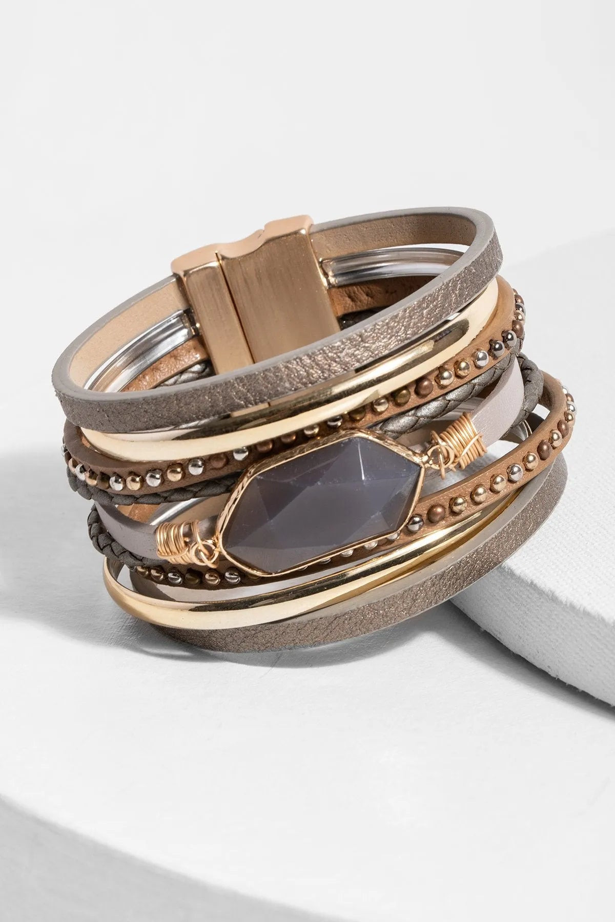 Leather Crystal Stone Bracelet | Saachi
