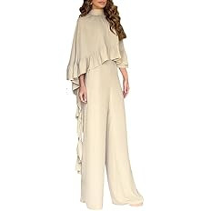 CHICME 2 Pieces Outfits for Women High-Low Ruffles Hem Cape Top and Casual Wide Leg Pants Travel ... | Amazon (US)