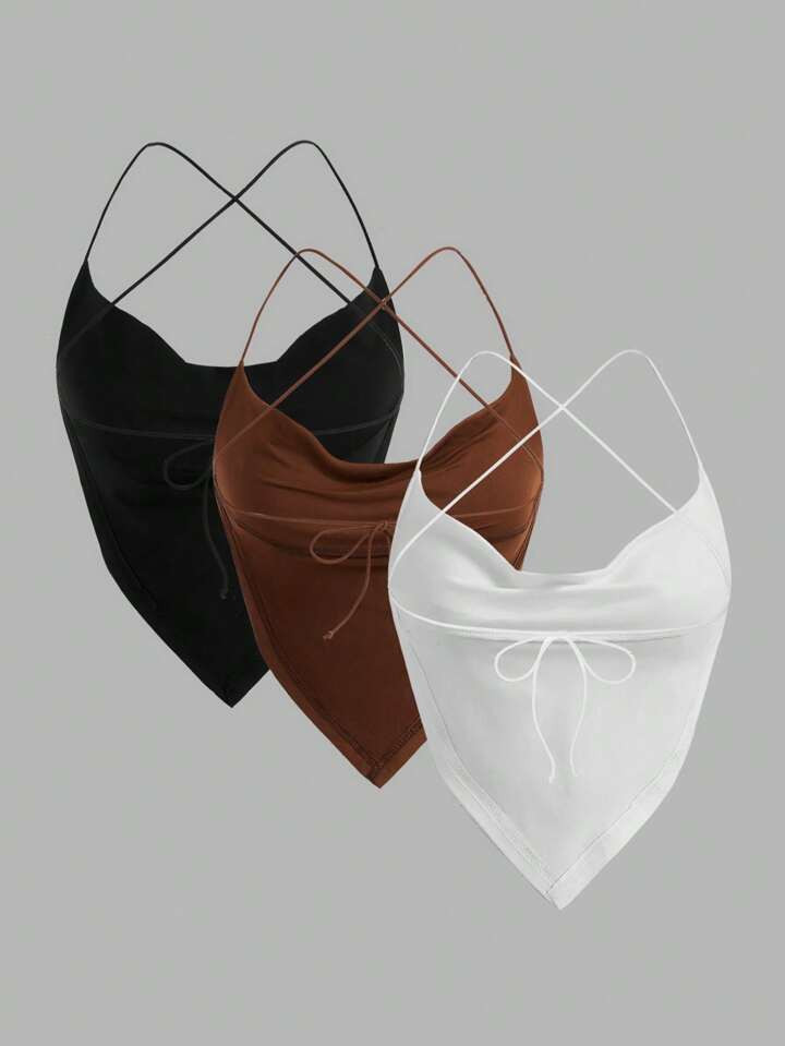 SHEIN MOOSTA Women's Handkerchief Hem Cowl Collar Camisole Tank Top | SHEIN