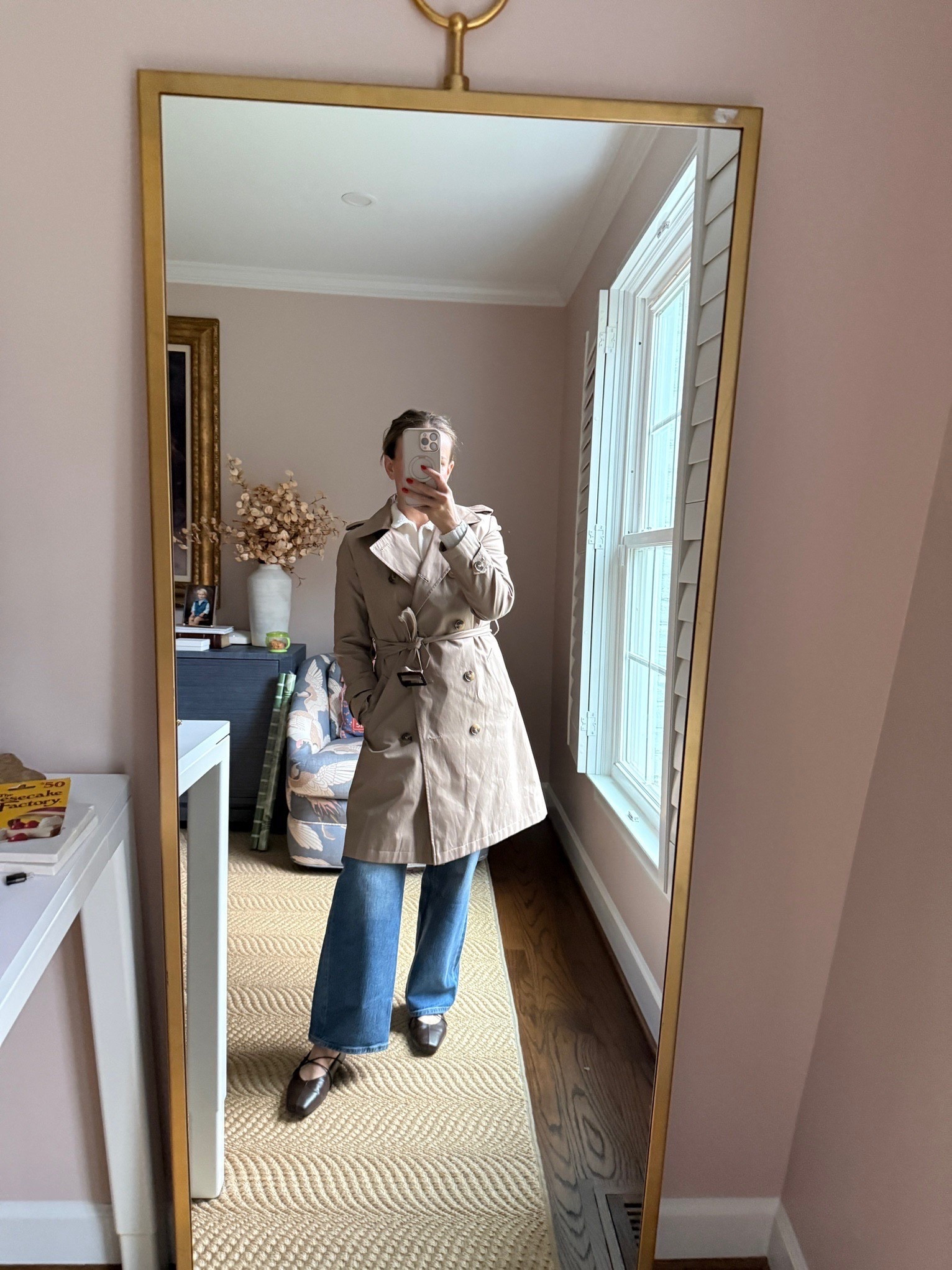 Fall outfit of the day
Wide leg jeans 
Ralph Lauren trench coat
Crossover flats

#LTKootd #LTKSeasonal