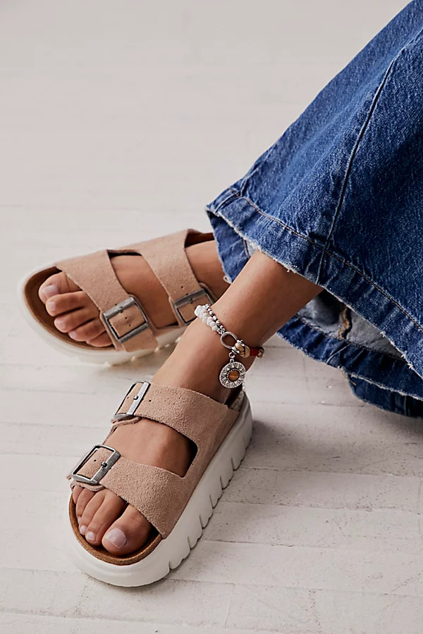 Arizona Chunky Birkenstock Sandals by Birkenstock at Free People, Warm Sand Suede, EU 40 | Free People (Global - UK&FR Excluded)