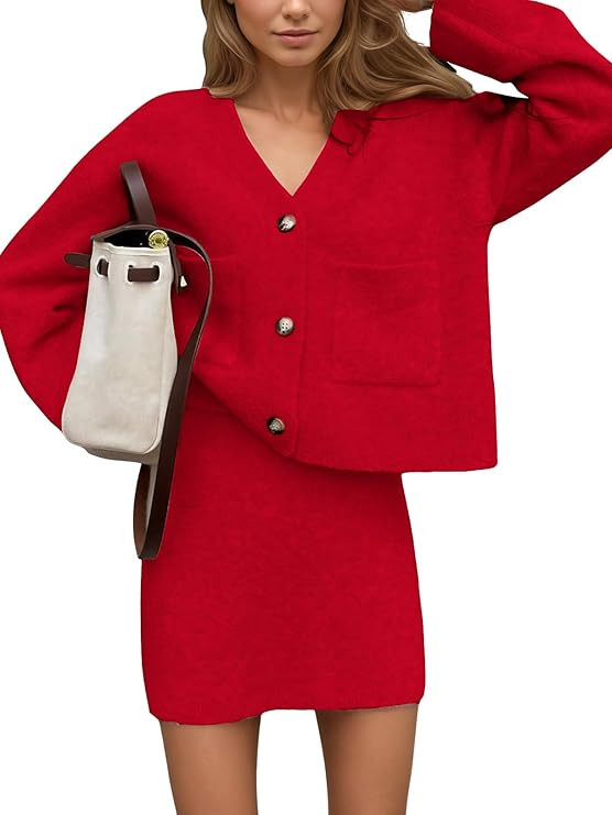 EXLURA Womens 2 Piece Skirt Sweater Sets V Neck Button Up Cardigan Mini Skirts Fall Winter Knit T... | Amazon (US)