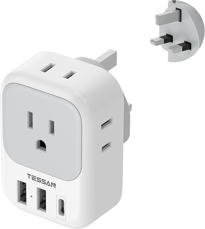US to UK Plug Adapter, TESSAN Type G Travel Converter with 3 USB Charger(1 USB C Port), 4 Outlets... | Amazon (US)