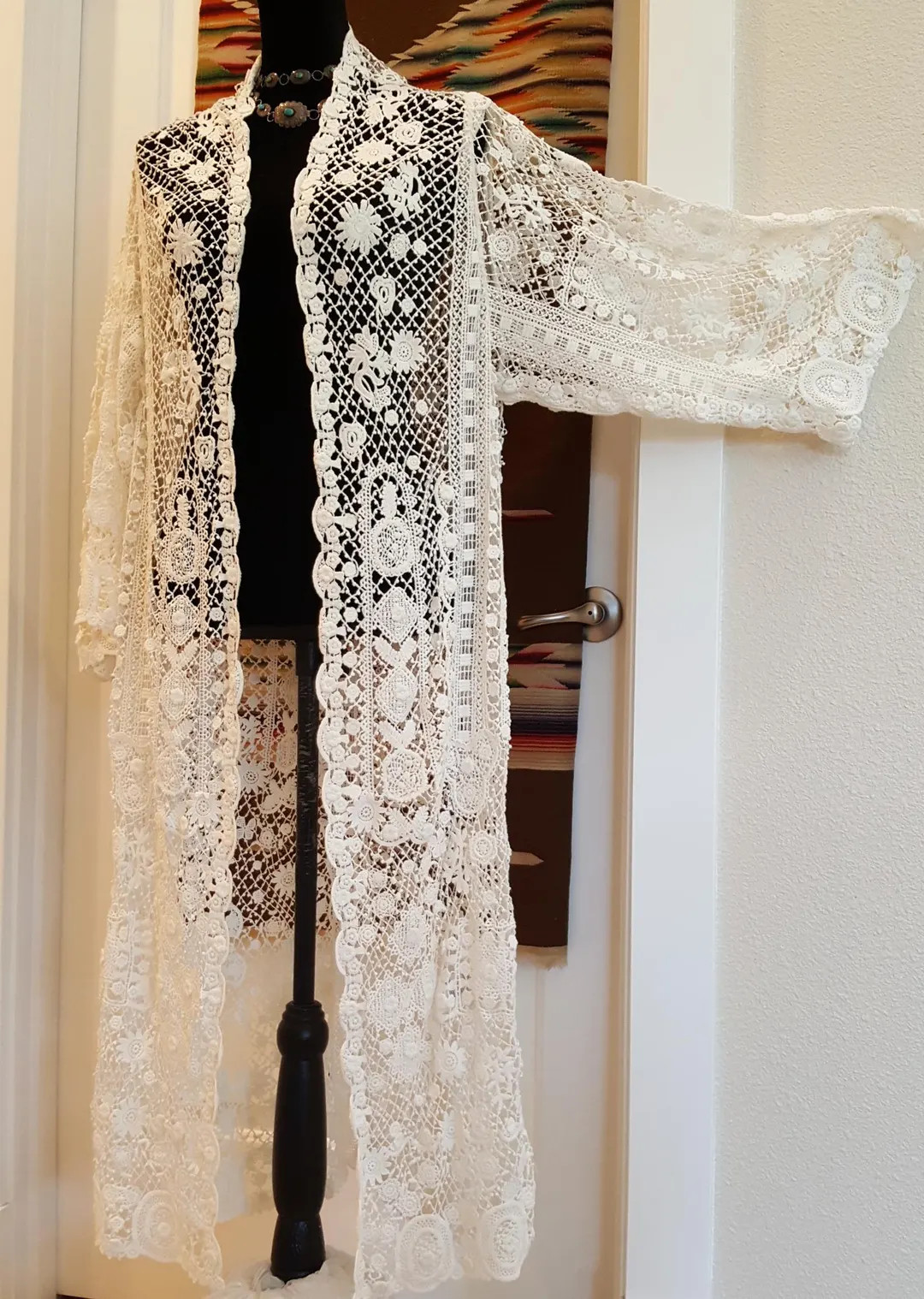 RARE Ralph Lauren Maxi Duster Lace Boho Cardigan Cover-up Polo Cotton Bohemian White Floral Hippi... | Etsy (US)