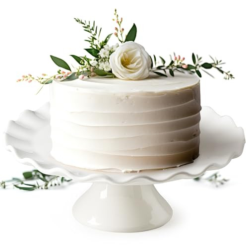 YHOJOY White Cake Stand, 10 Inch Wedding Cake Stands for Party, Round Dessert Stand, Ceramic Cake Plate Cupcake Stand for Dessert Table Display, Ruffle Trim | Amazon (US)