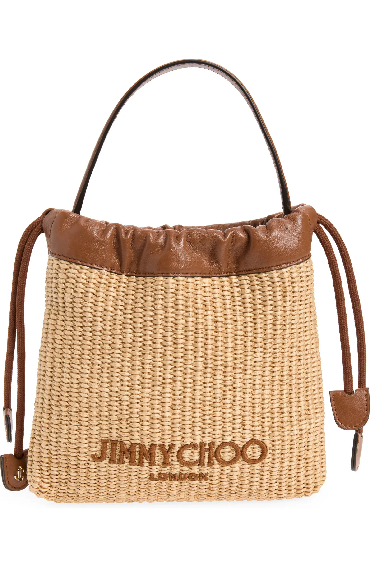 Jimmy Choo Woven Raffia Top Handle Drawstring Pouch | Nordstrom | Nordstrom