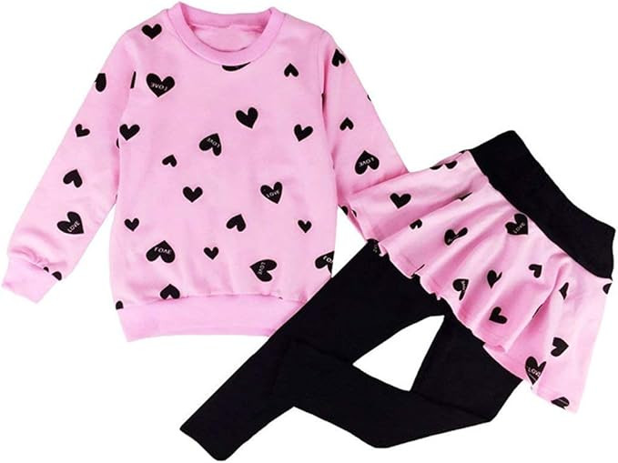 Little Girls Clothes Set Outfit Heart Print Fleece Sweatshirts Top and Leggings Set | Amazon (US)