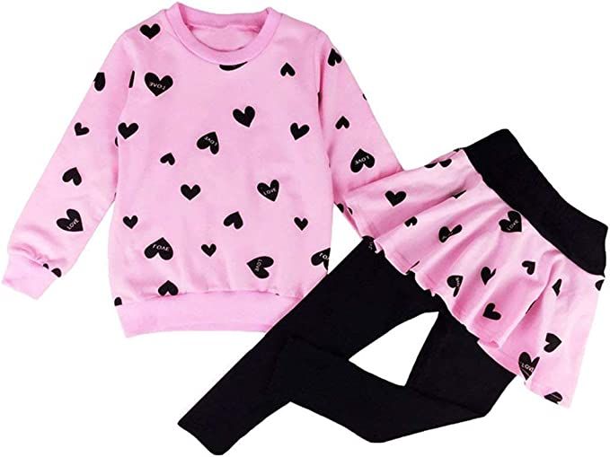 Little Girls Clothes Set Outfit Heart Print Fleece Sweatshirts Top and Leggings Set | Amazon (US)