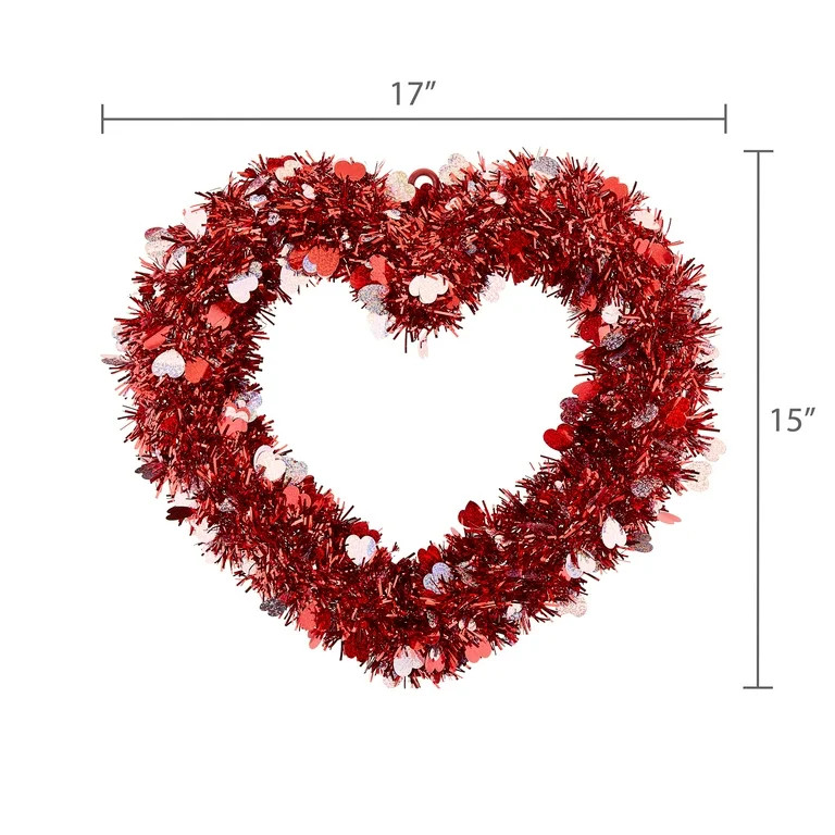 Tinsel Heart Wreath, Red and Pink, 15", Valentine's Day by Way To Celebrate | Walmart (US)