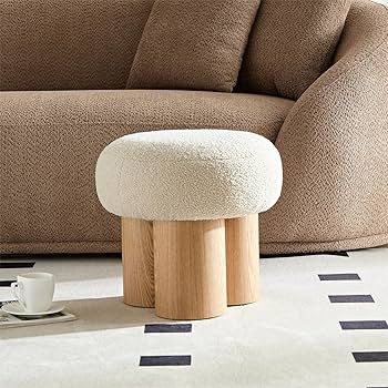 16.54''Mushroom Ottoman,Modern Fabric Ottoman Foot Rest,Teddy Round Foot Stool with Three Legs Un... | Amazon (US)