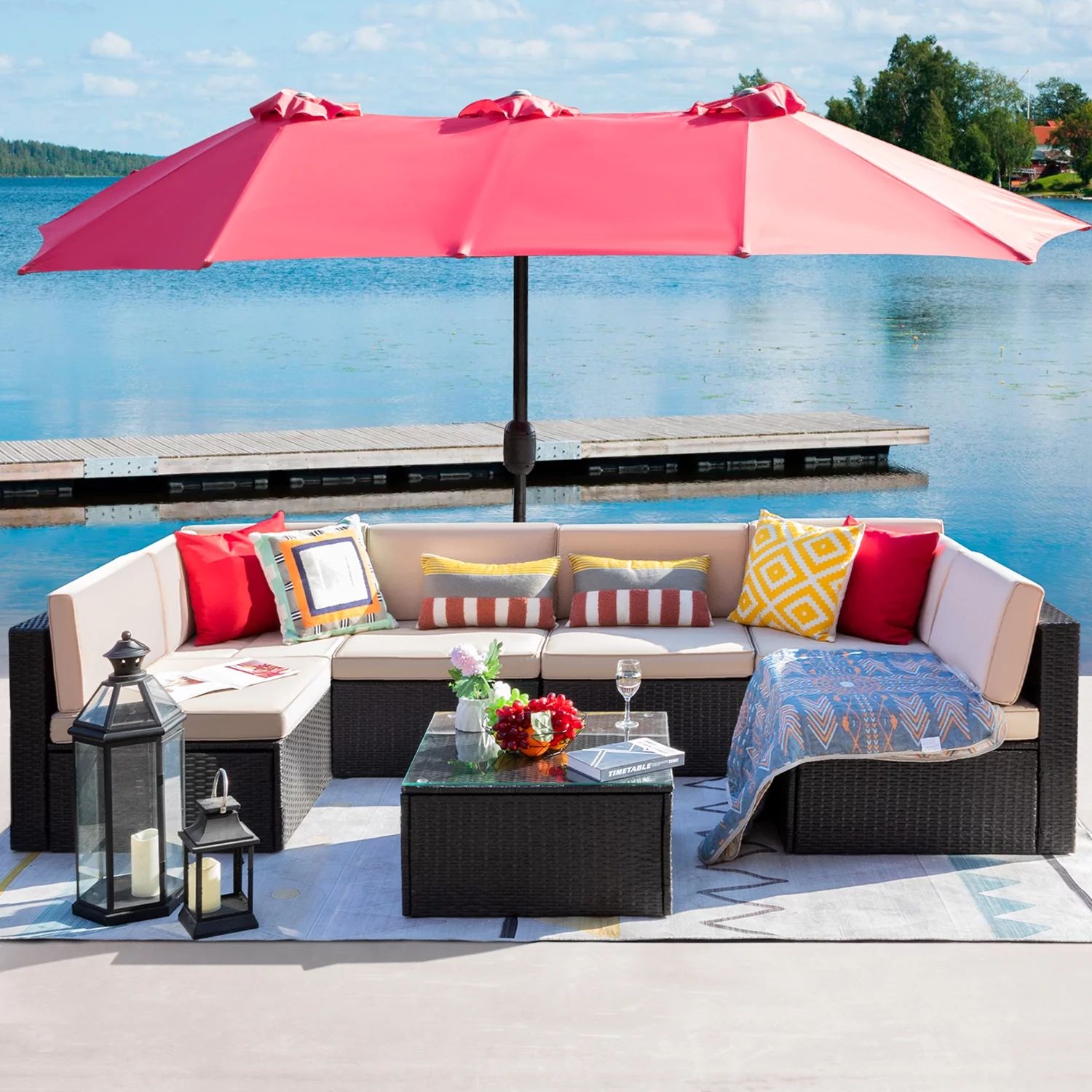 Vineego 7 Pieces Outdoor Patio Furniture Sets Wicker Sectional Sofa All-Weather PE Rattan Convers... | Walmart (US)