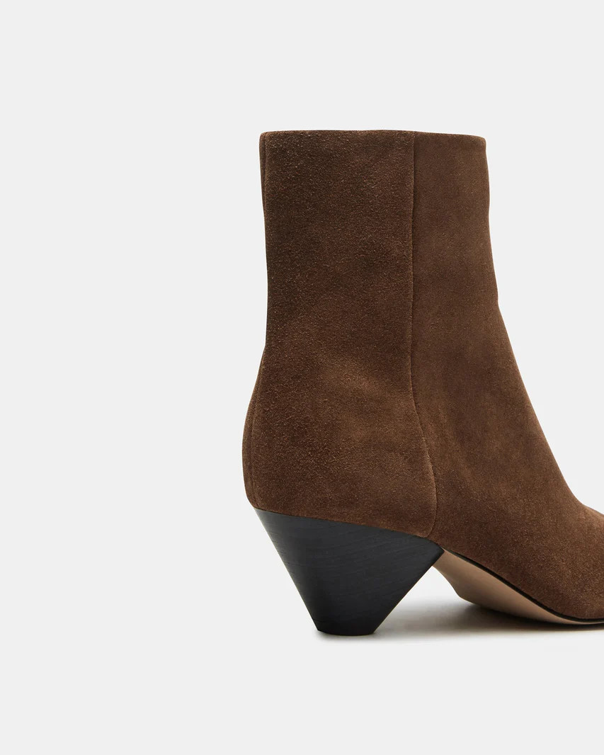 BROOKS Chestnut Suede Pointed Toe Ankle Boot | Women's Booties | Steve Madden (US)