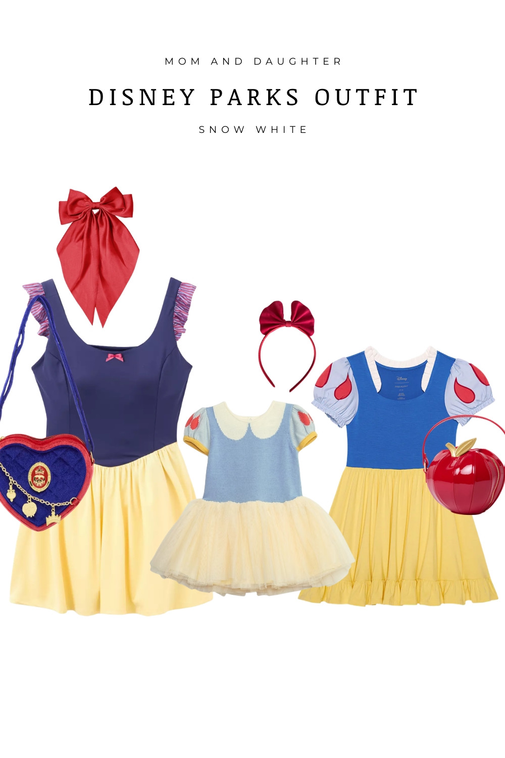  Snow White inspired mom and daughter Disney Parks outfit ideas. Matching Disney bound looks featuring Snow White dresses, apple purse, bow headband, and classic red, blue, and yellow styling. Perfect for Disneyland or Disney World park days, character photos, and family Disney trips.

 

#LTKTravel #LTKmomlife #LTKKids
