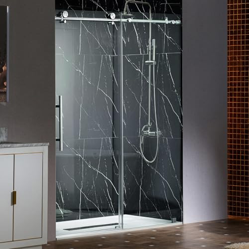 Woodbridge Frameless Single Sliding Shower Doors in Polished Chrome Finish, 45.5-48" Width x 76" Height with 3/8"(10mm) Clear Tempered Glass, Soft Close System and Explosion-Proof Film, BSDC4876-C | Amazon (US)