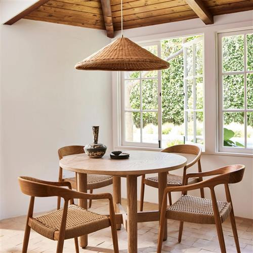Woven Kasbah Coastal Beach Natural Rattan Pendant | Kathy Kuo Home