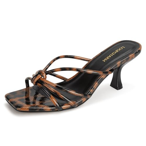 LOOPCHARM Women's Strappy Square Open Toe Kitten Heels Sandals Knotted Design Summer Fashion Slip On Mule Style,LEOPARD PU,9 | Amazon (US)