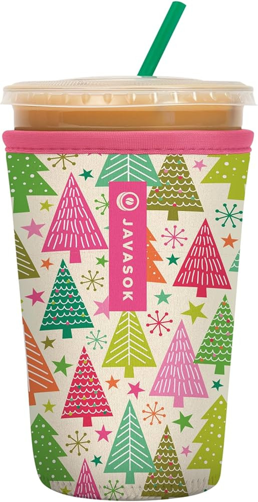 Sok It JavaSok Iced Coffee & Cold Soda Insulated Neoprene Cup Sleeve (Festive Forest, Medium: 22-... | Amazon (US)
