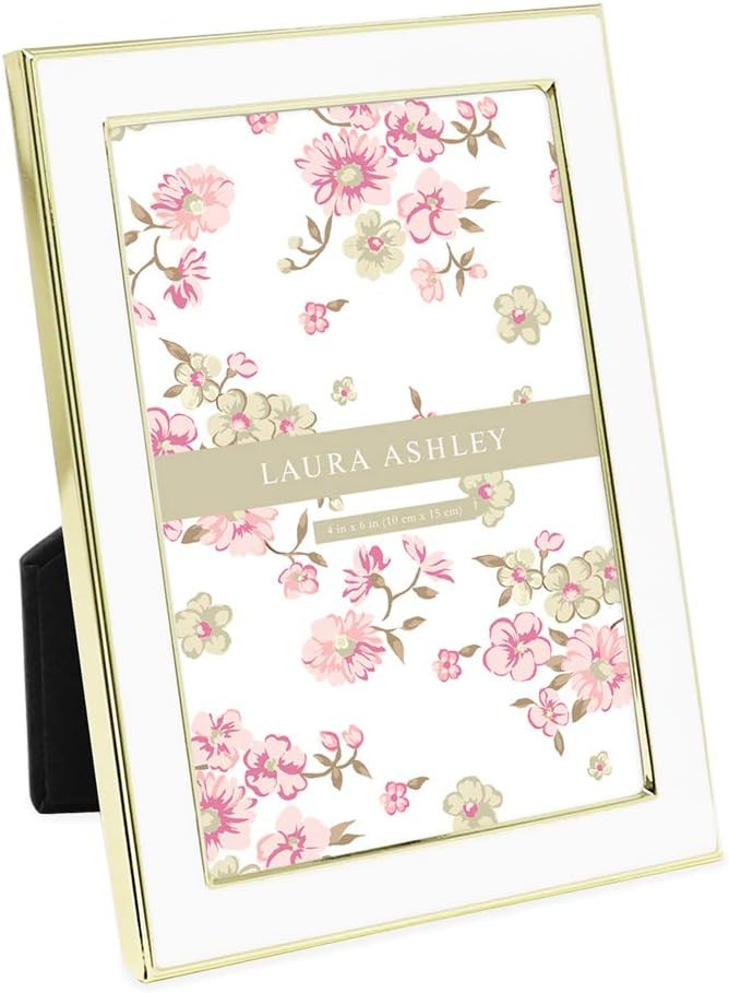 Laura Ashley 4x6 White Enamel Picture Frame, Gold Metal Edge w/Easel | Enamel Photo Frame for Tab... | Amazon (US)