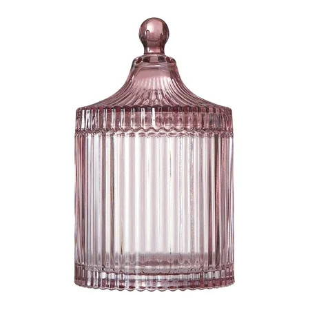 Beautiful Contemporary Rose Ribbed Glass Lidded Decorative Jar by Drew Barrymore, 4.09" L x 6.69" H | Walmart (US)