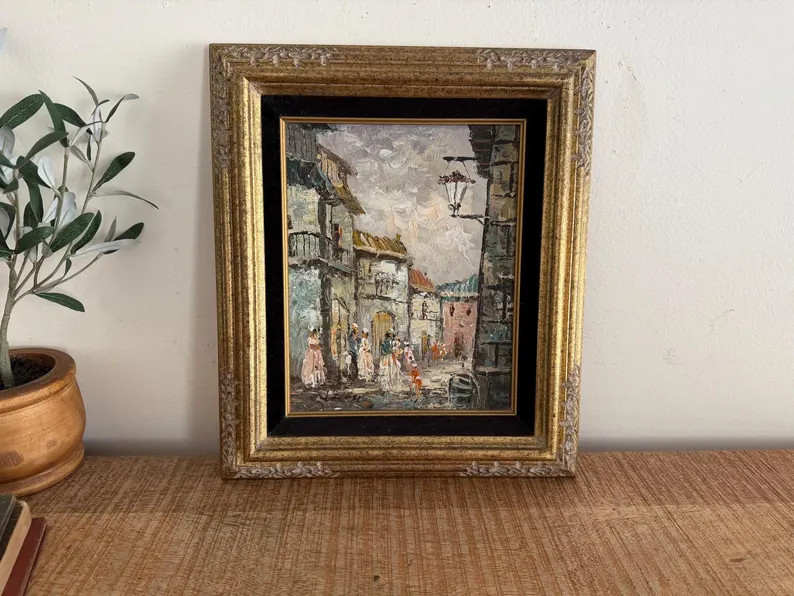 Vintage Oil Painting European Street Scene Signed Velosi Home Galleries Oil Certified - Etsy | Etsy (US)