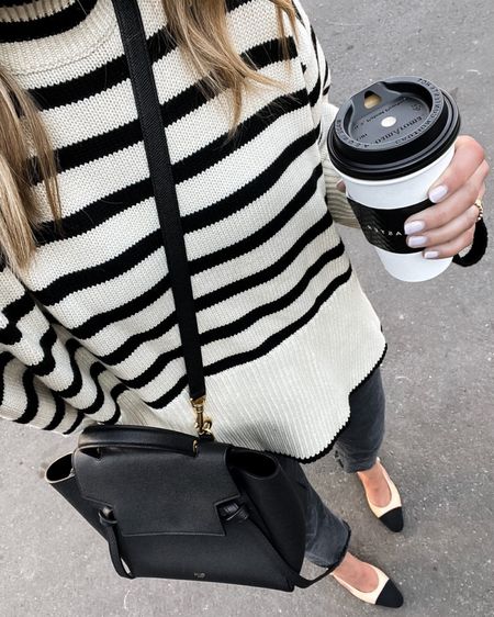 White striped sweater (xs) AGOLDE jeans, Chanel slingbacks, Celine micro, fall outfit, winter outfit #fashionjackson 

#LTKshoecrush #LTKSeasonal #LTKstyletip