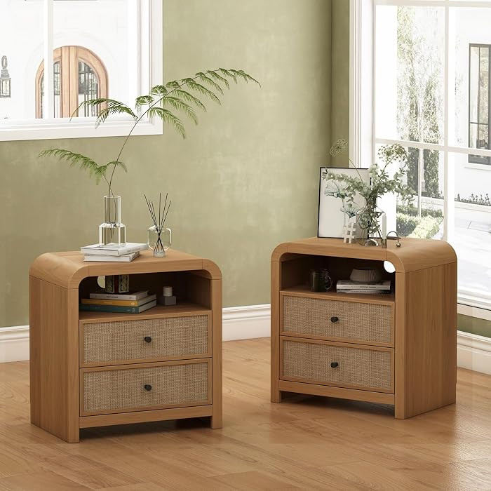 Oak&Sparrow Rattan Nightstand Set of 2, 23.6'' Rattan End Table with Ample Storage, Boho Nightsta... | Amazon (US)