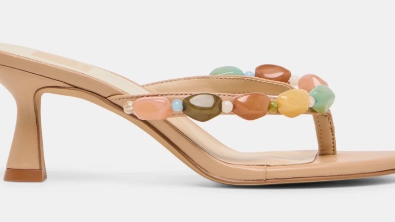 Maybe the perfect vacation heel kitten heel with bead embellishments jewels