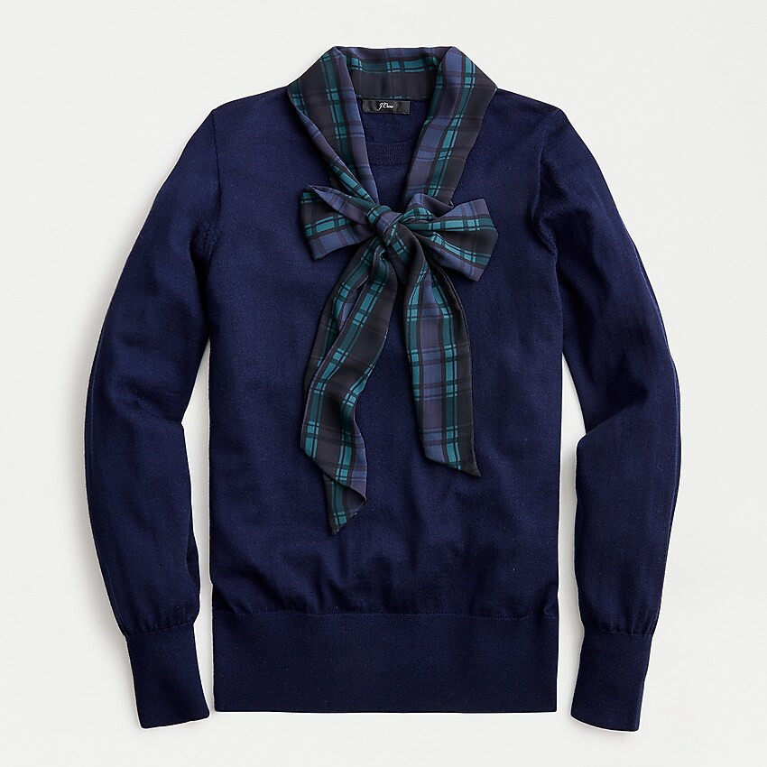 Merino mockneck sweater with tartan scarf tie | J. Crew US