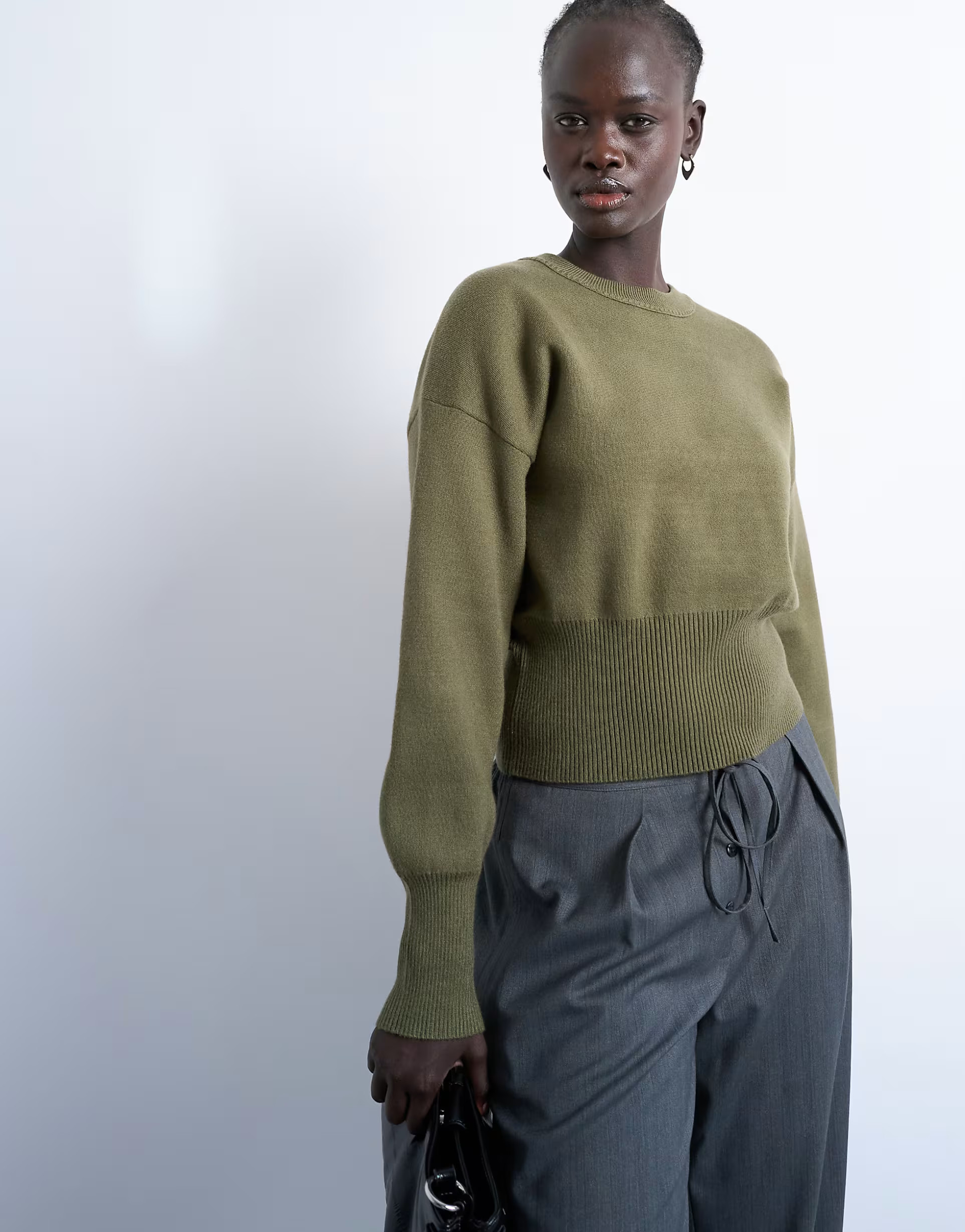 Topshop knitted compact fitted waist jumper in khaki | ASOS (Global)