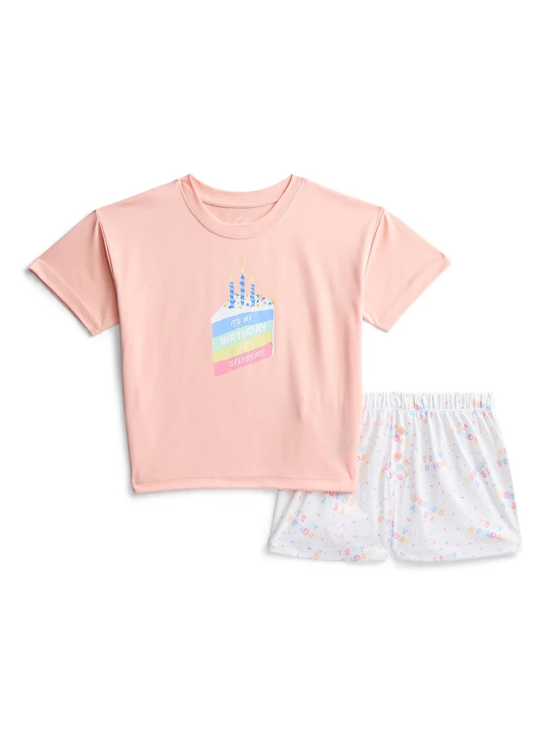 Wonder Nation Girls Short Sleeve Tee and Shorts Pajama Set, 2-Piece, Sizes 4-18 | Walmart (US)