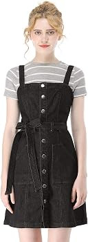 Allegra K Women's 2025 Fall Overall Dresses Classic Adjustable Strap Pinafore Denim Jean Dress | Amazon (US)