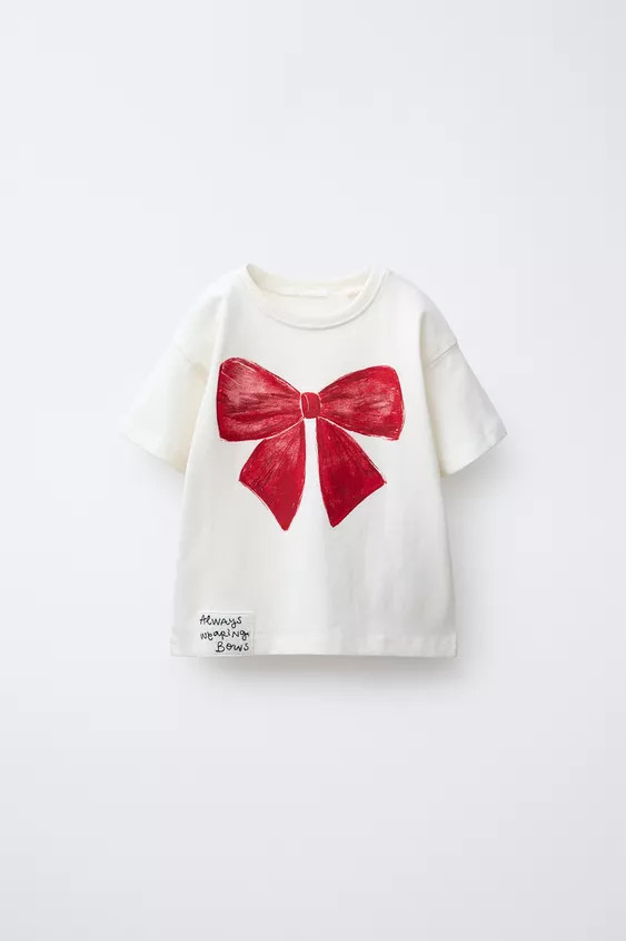 WATERCOLOR PRINT BOW T-SHIRT | Zara US
