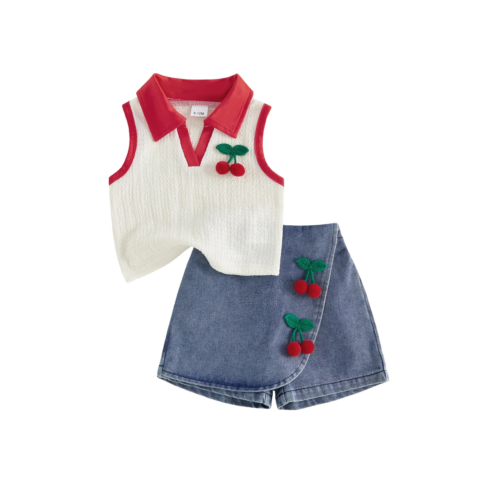 BemeyourBBs Toddler Baby Girl Summer Clothes Kids Baby Girl 2 Piece Cherry Denim Outfits Cherry D... | Walmart (US)